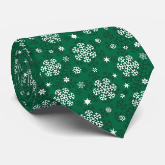 Snowflakes Pattern on Cadmium Green Neck Tie