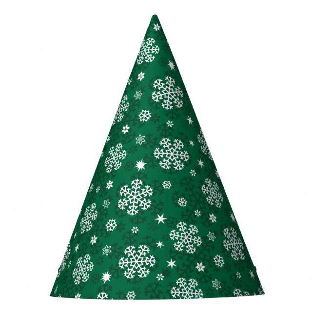 Snowflakes Pattern on Cadmium Green Party Hat (Front)