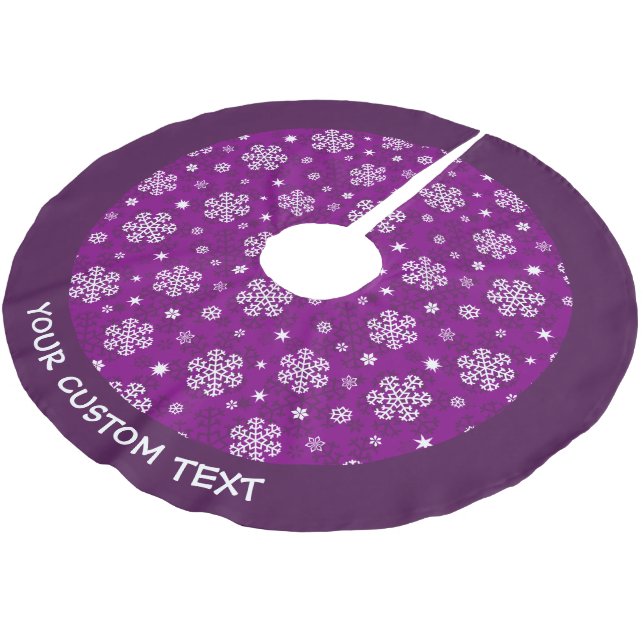Snowflakes Pattern on Cadmium Purple Brushed Polyester Tree Skirt (Angled)
