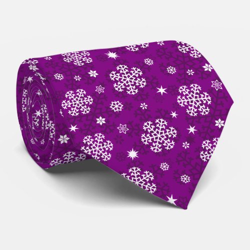 Snowflakes Pattern on Purple Neck Tie