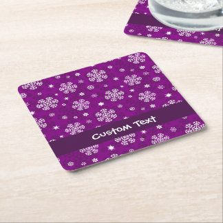 Snowflakes Pattern on Purple Square Paper Coaster