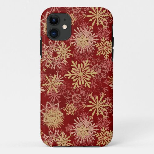 Snowflakes Pattern on Red iPhone 11 Case