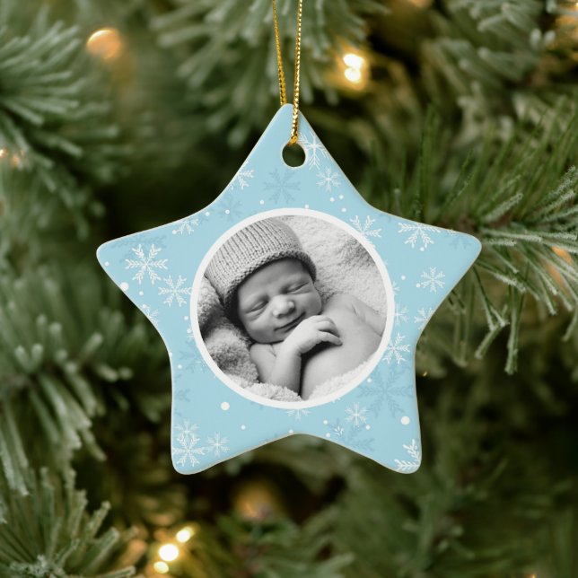 Snowflakes Pattern Photo Christmas Ceramic Ornament (Tree)