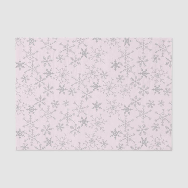Snowflakes Pattern Pink and Silver Winter Holiday Tissue Paper (Front)