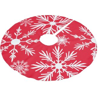 Snowflakes Pattern Red and White Brushed Polyester Tree Skirt