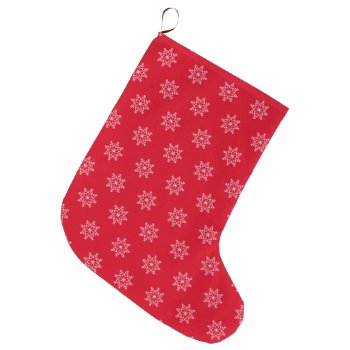 Snowflakes Pattern Red Color Xmas Holidays  Large Christmas Stocking by Kullaz at Zazzle