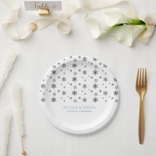 Snowflakes Pattern Ski Winter Wedding  Paper Plates (Wedding)