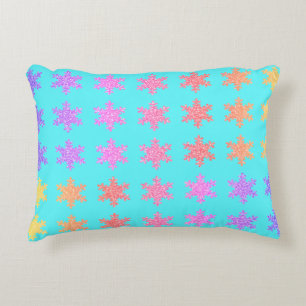Snowflakes Patterns Glittery Gold Turquoise Blue Accent Pillow