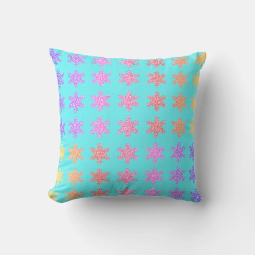 Snowflakes Patterns Glittery Gold Turquoise Blue Outdoor Pillow