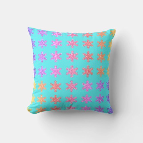 Snowflakes Patterns Glittery Gold Turquoise Blue Throw Pillow