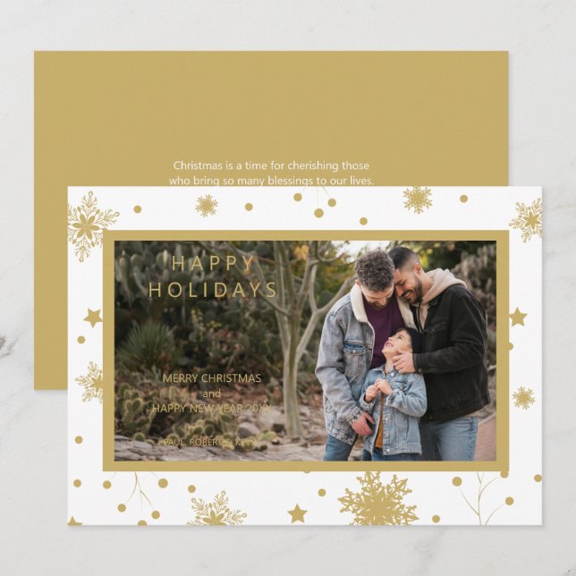 Snowflakes Photo Christmas Chic Simple Calligraphy (Front/Back)