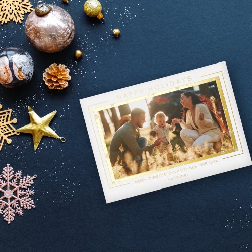 Snowflakes Photo Christmas Chic Simple Typography Foil Holiday Card