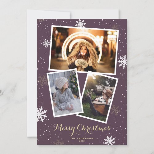 Snowflakes Photo Collage Merry Christmas Card