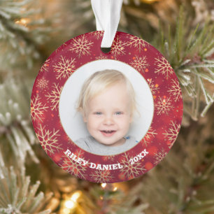 Snowflakes Photo Red Acrylic Ornament