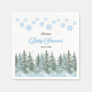 Snowflakes Pine Trees Winter Baby Shower  Napkins