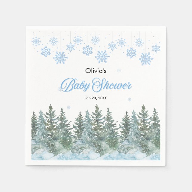 Snowflakes Pine Trees Winter Baby Shower  Napkins (Front)
