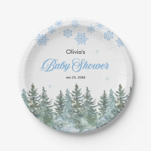 Snowflakes Pine Trees Winter Baby Shower Paper Plates