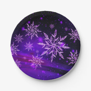 Snowflakes pink and purple winter snowflake paper plates