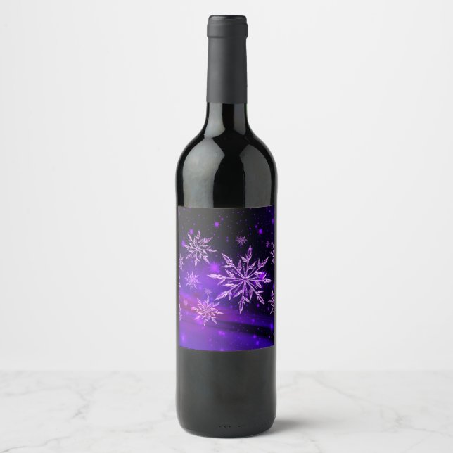 Snowflakes pink and purple winter snowflake wine label (Front)