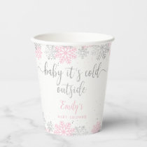 Snowflakes Pink And Silver Winter Girl Baby Shower Paper Cups