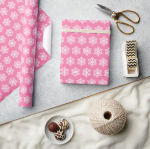 Snowflakes Pink and White Christmas Wrapping Paper