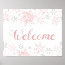 Snowflakes Pink Baby Girl Shower Welcome Sign