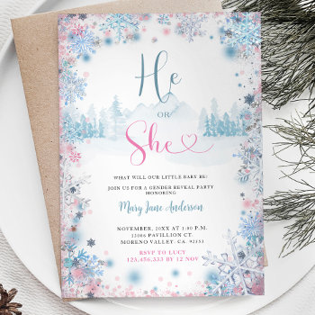 Snowflakes Pink Blue Gender Reveal Invite by HappyPartyStudio at Zazzle