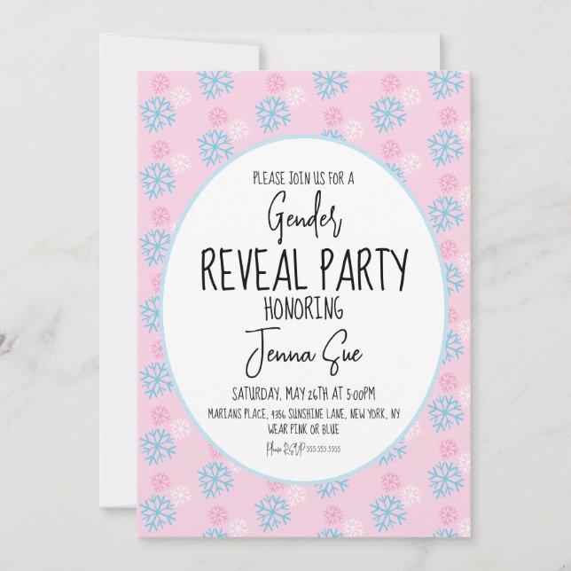 Snowflakes Pink Blue Gender Reveal  Winter Invitation (Front)