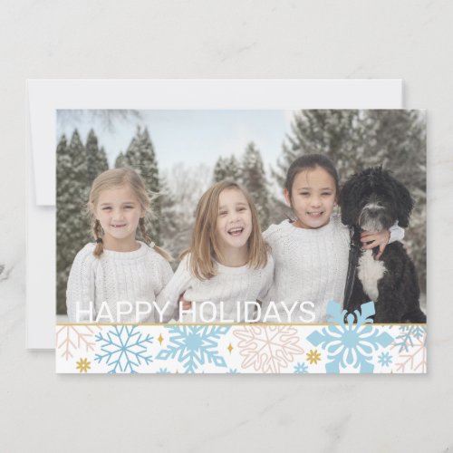 Snowflakes Pink Blue Gold Christmas Holidays PHOTO Holiday Card