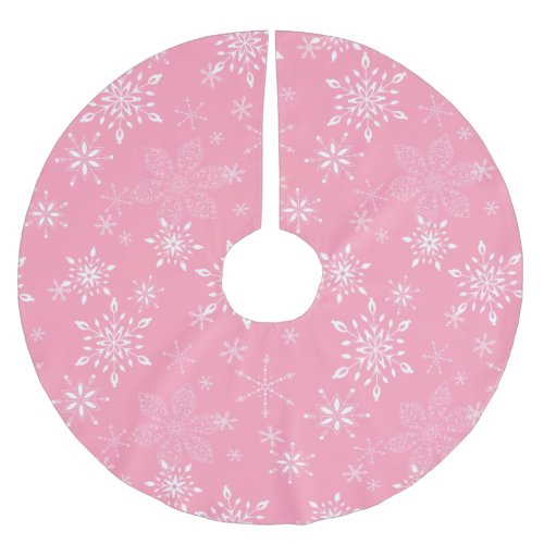 Snowflakes Pink Brushed Polyester Tree Skirt