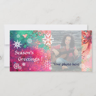 SNOWFLAKES pink ,fuchsia,green,white Holiday Card