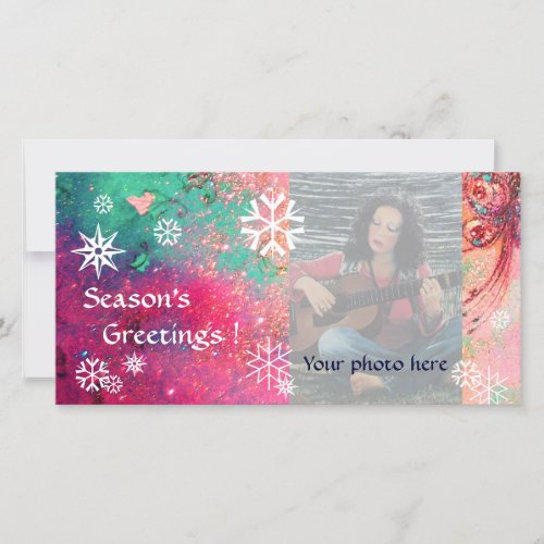 SNOWFLAKES  pink fuchsiagreenwhite Holiday Card