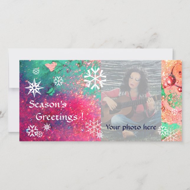 SNOWFLAKES  pink ,fuchsia,green,white Holiday Card (Front)