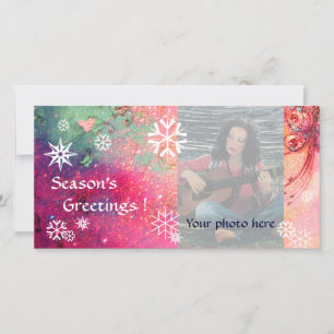 SNOWFLAKES  pink ,fuchsia,green,white Holiday Card