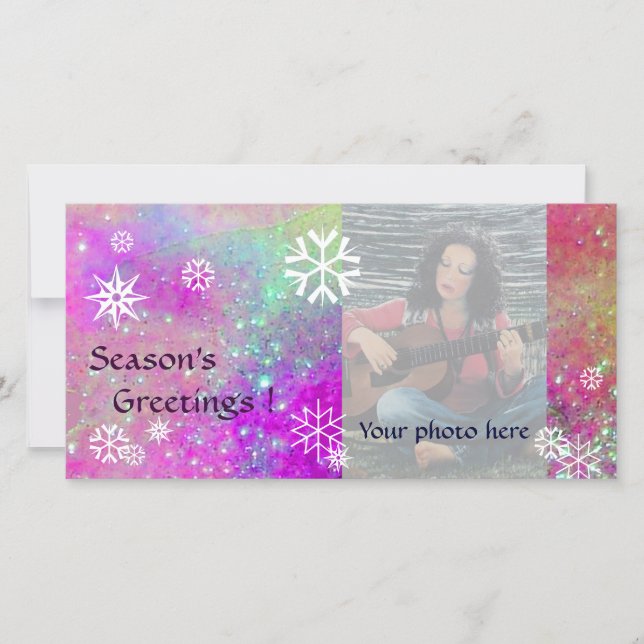 SNOWFLAKES ,pink,fuchsia,violet,purple,white Holiday Card (Front)