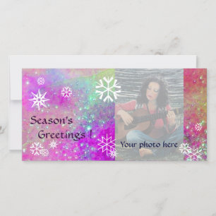SNOWFLAKES ,pink,fuchsia,violet,purple,white Holiday Card