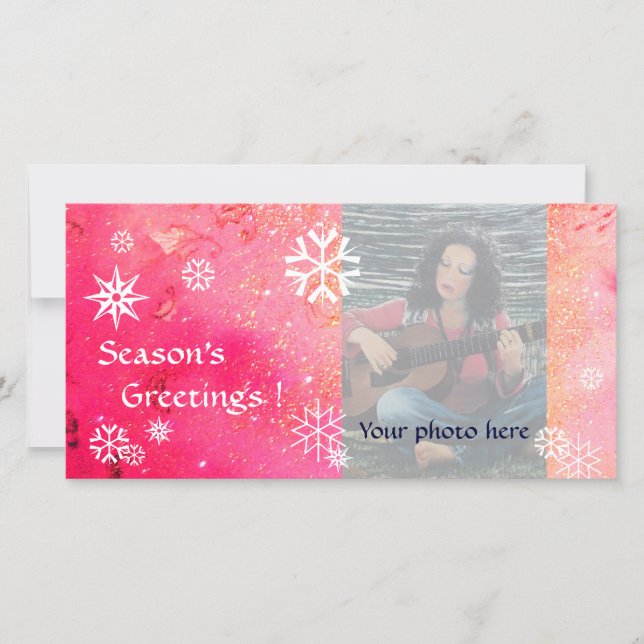 SNOWFLAKES, pink ,fuchsia,white Holiday Card (Front)