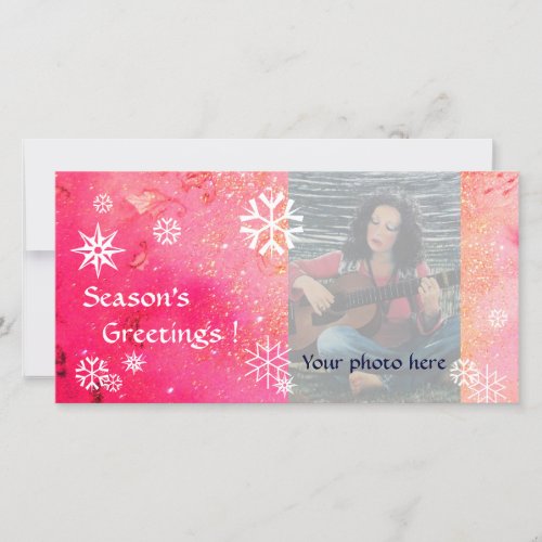 SNOWFLAKES pink fuchsiawhite Holiday Card