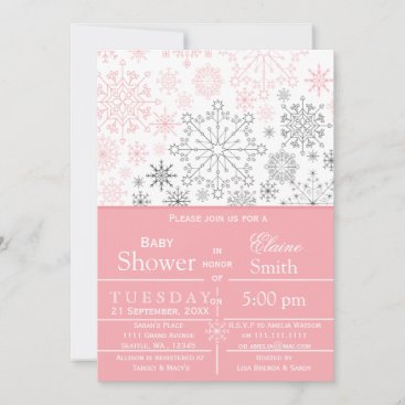 Snowflakes Pink Gray Winter Baby shower Invite