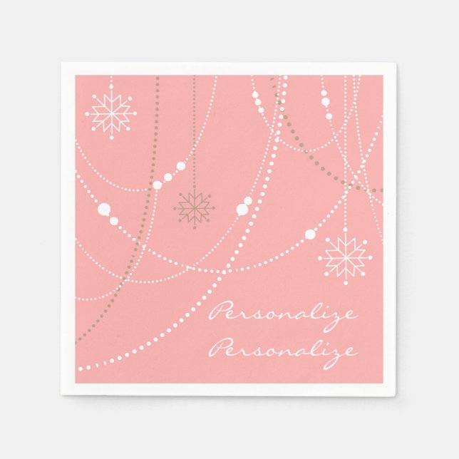 Snowflakes pink mid century elegant winter cute napkins (Front)