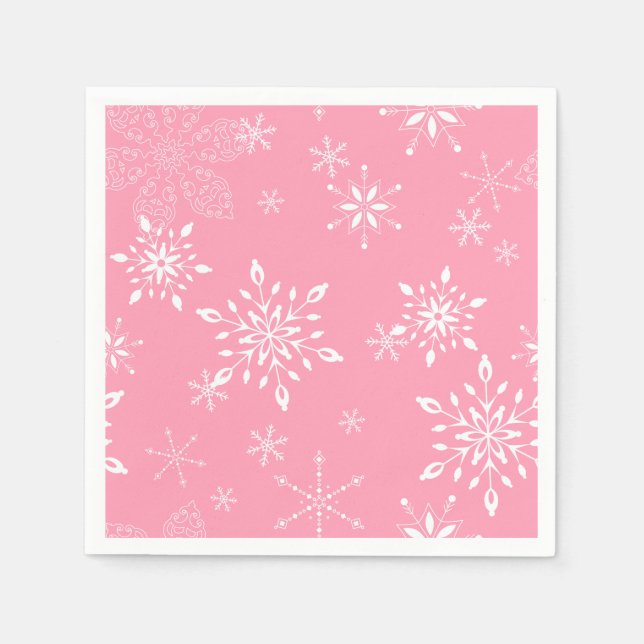 Snowflakes Pink Napkins (Front)