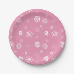 Snowflakes Pink Paper Plates