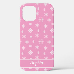 Snowflakes Pink pattern personalized name iPhone 12 Case