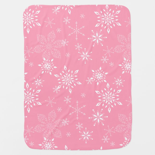 Snowflakes Pink Receiving Blanket (Front)