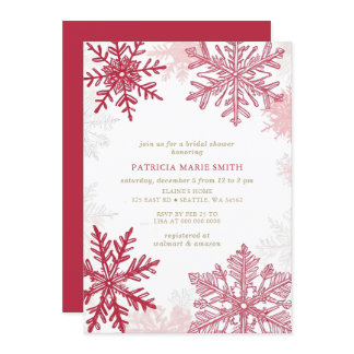 Snowflakes Pink Red Christmas Winter Bridal Shower Invitation