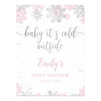 Snowflakes Pink Silver Baby Shower Welcome Sign