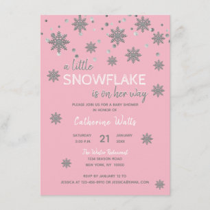 Snowflakes Pink Silver Grey BABY SHOWER Girl Invitation