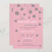Snowflakes Pink Silver Grey BABY SHOWER | Girl Invitation (Front/Back)