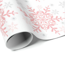 Snowflakes Pink Silver Winter Baby Shower Wrapping Paper