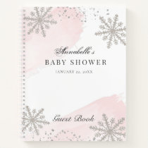Snowflakes Pink Watercolor Baby Shower Guest Book